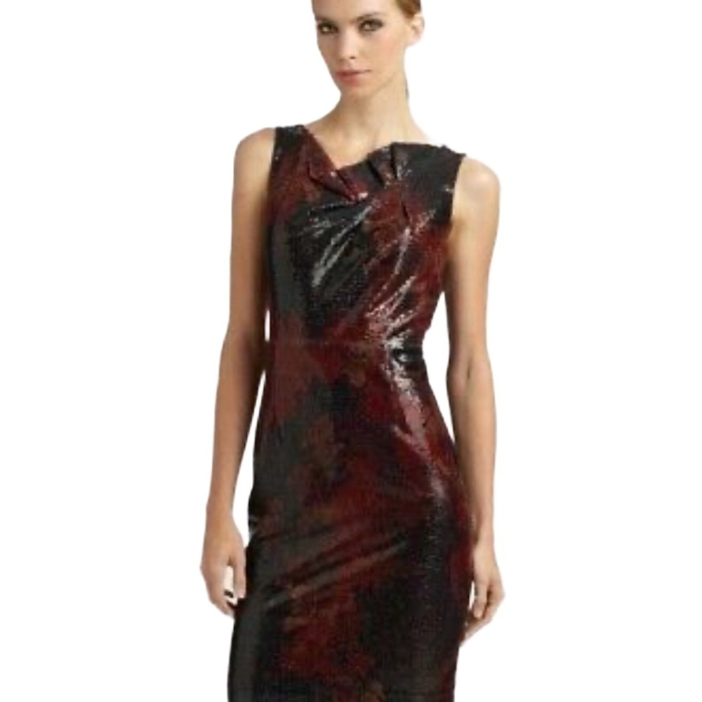Elie Tahari Lori China Red Multi Sequin Sleeveless Shift Cocktail Dress Sz 14 - Picture 12 of 13